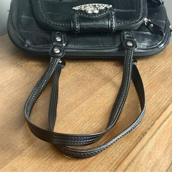 M.C. Marc Chantal Black Crocodile Embossed Leather Shoulder Handbag Purse - Picture 5 of 13